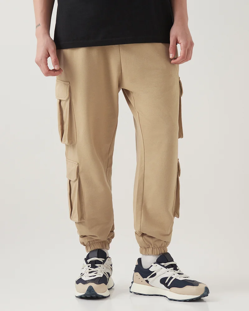 بيواكوف Men's Ginger Root Brown Super Loose Fit Cargo Warm Joggers